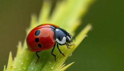 Obraz premium Ladybug on a green leaf