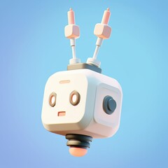 A robot head with antennas, made in the form of a 3D icon in a cartoon style