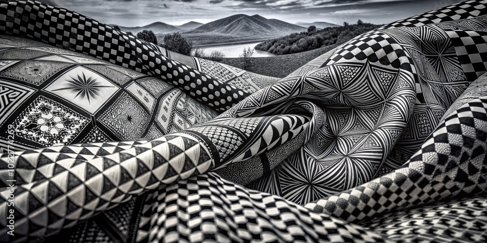 Poster striking abstract black and white print with unique patterns and textures for creative design use