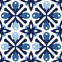 Vintage Blue Tile geometric design with ornamental element. Traditional Portuguese azulejo motifs.