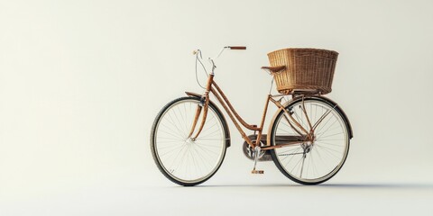 A vintage bicycle with a wicker basket captures a nostalgic charm.