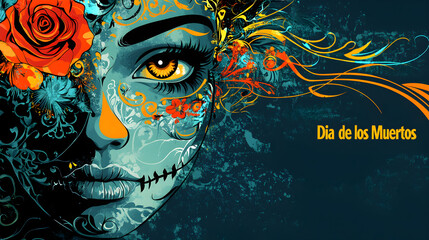 Mexican colorful sugar skull makeup. Traditional calaca heads for Day of dead celebration. Dia de los muertos Traditional Mexican carnival style Santa Muerte concept