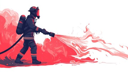 An illustration showing a firefighter extinguishing a fire