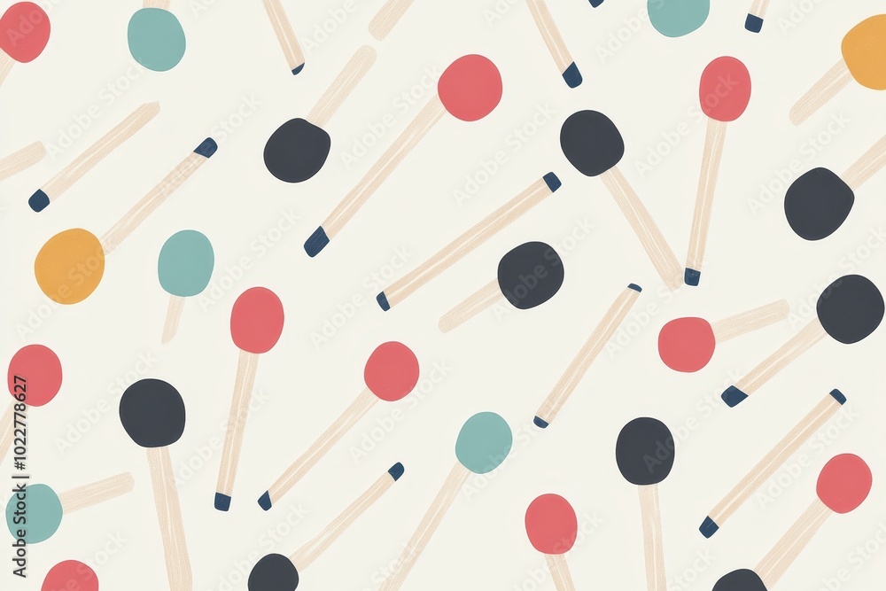 Poster colorful matchstick pattern on a light background with various round heads and wooden sticks showcas