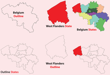 Obraz premium West Flanders map vector of Belgium, West Flanders line map, West Flanders with city map, West Flanders outline map