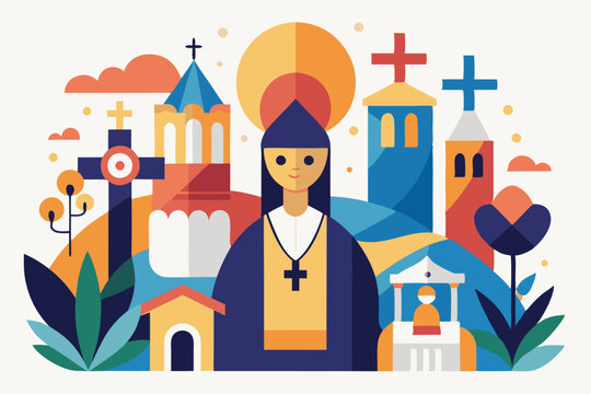 Abstract minimalist all saints day art featuring religious symbols and adventure themes