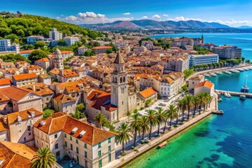Obraz premium Stunning Aerial View of Split, Croatia Featuring Clear Blue Waters and Historic Coastal Architecture