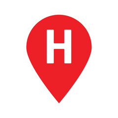 Obraz premium Hospital location marker isolated on white background. Red map pin for indicating a hospital location