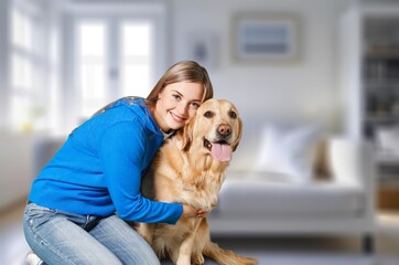 young female owner with dog pet