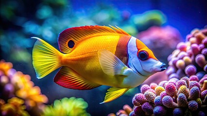 Obraz premium Stunning and Colorful Foxface Fish Displayed for Sale in a Vibrant Aquarium Setting