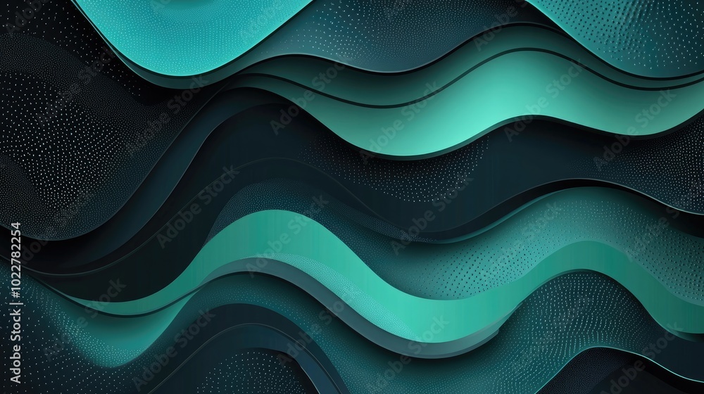 Aufkleber Abstract background featuring a gradient of black dark azure and emerald green Includes geometric shapes and wavy lines with a rough grunge texture and a bright metallic shine