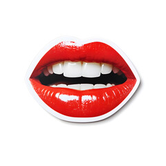 Obraz premium Sticker of realistic red lips and white teeth isolated on a white background. 