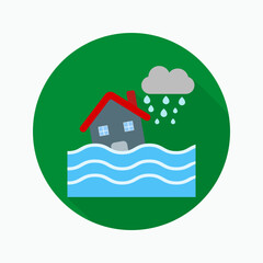 Fototapeta premium Flood flat icon isolated on circular colored background with long shadow. For sign, symbol, infographics, presentation or web graphics.