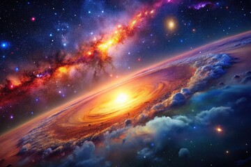 Obraz premium Stunning Background Galaxy with Vibrant Colors, Stars, and Nebulae for Cosmic Themed Designs