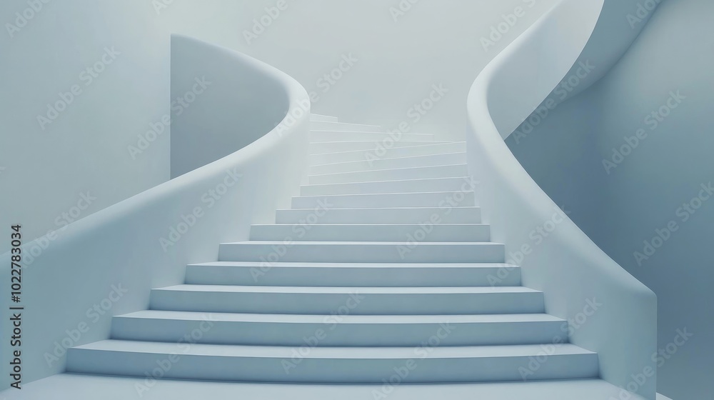 Aufkleber 3D rendering of white stairs Minimalistic staircase background Abstract display for ladder products and object placement
