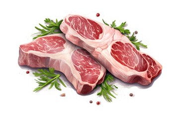 Raw Lamb Chops or Mutton Cuts Illustration, Fresh Sheep Meat Cutlet on Bone Cut Out Closeup Isolated