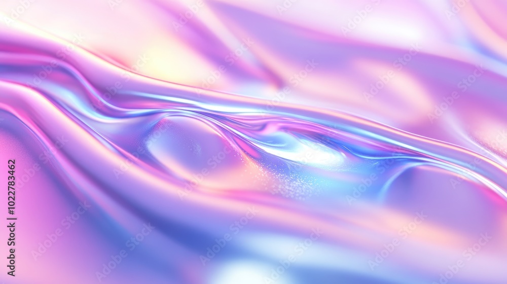 Poster Abstract Fluid Iridescent Shimmering Pearlescent Neon Luster Holographic Background Wavy 3D Render Gradient Texture Foil Flowing In The Wind Blurred Reflective Surface Pattern