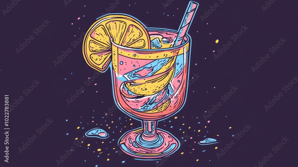Poster cocktail with a straw on dark background