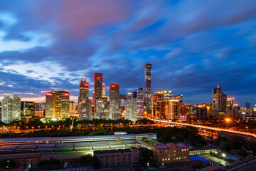 Night view of skyline of Beijing CBD (Central Business District) after dusk