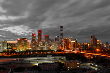Fototapeta premium Night view of skyline of Beijing CBD (Central Business District) after dusk