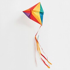 A colorful kite with a long tail on a white background, symbolizing outdoor games
