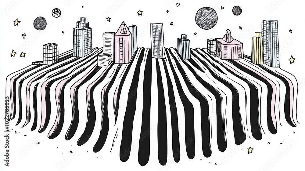 Poster black vertical line on white background with straight skyscraper design