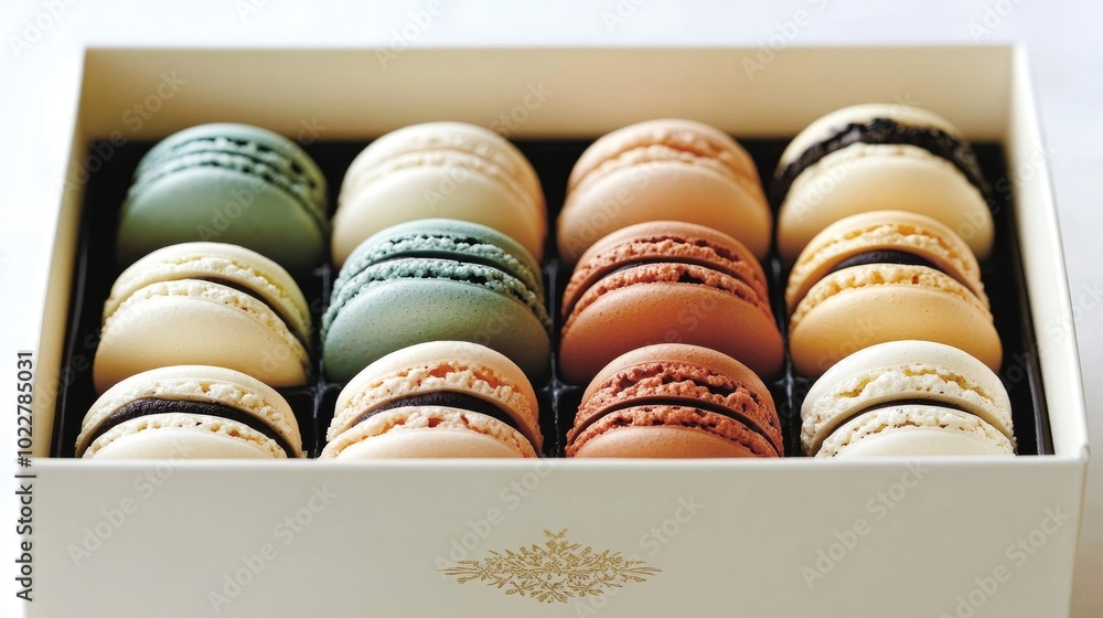 Poster Assorted Multicolored Macarons in a White Box
