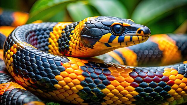Stunning close-up of a krait snake highlighting its vibrant colors and unique patterns in nature