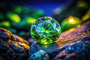 Stunning close-up of a natural chrysolite stone showcasing its vibrant green hues and crystal clarity