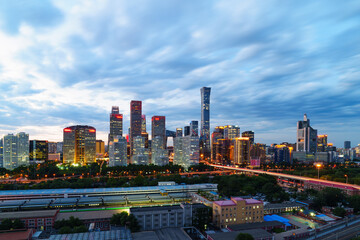 Night view of skyline of Beijing CBD (Central Business District) after dusk