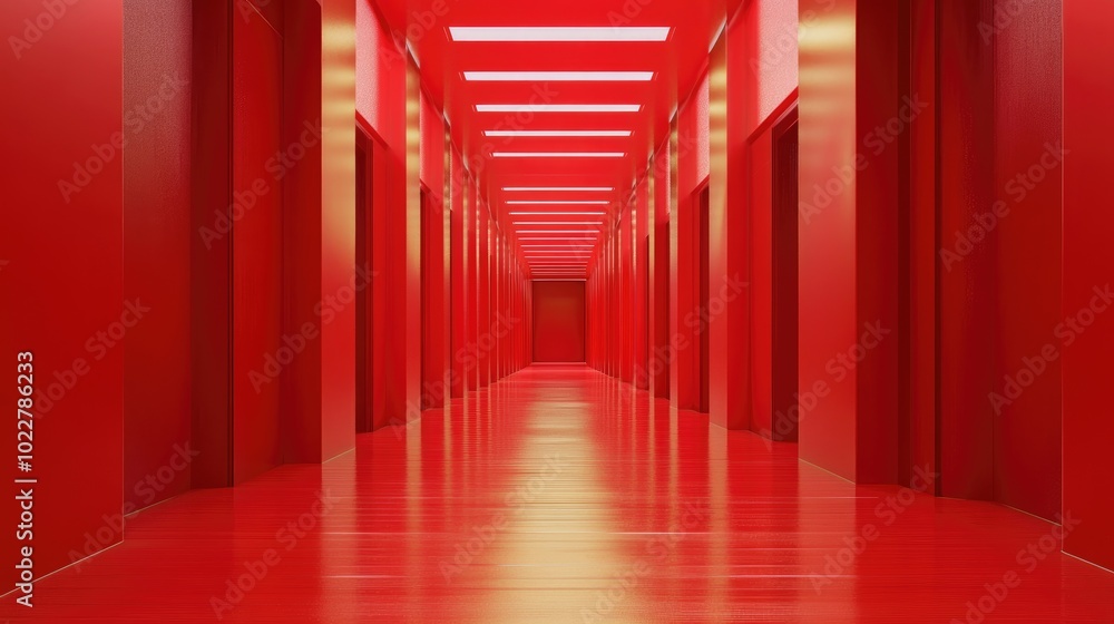 Poster Abstract red surreal 3D rendering featuring a corridor with a vertical background Surreal interior concept illustrated in three dimensions