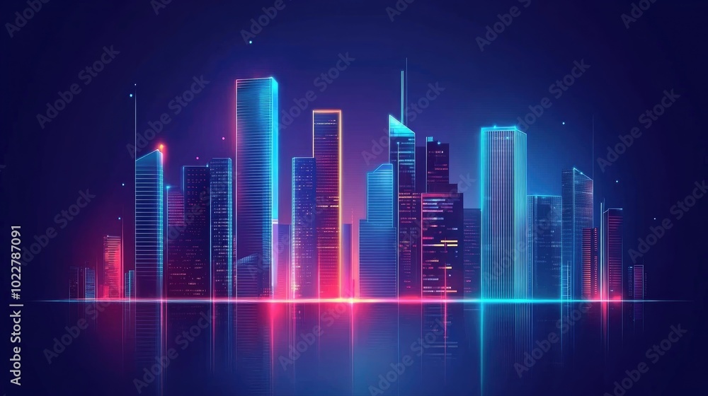 Aufkleber abstract metropolis illustration exaggerated view of buildings city life concept with colorful neon 