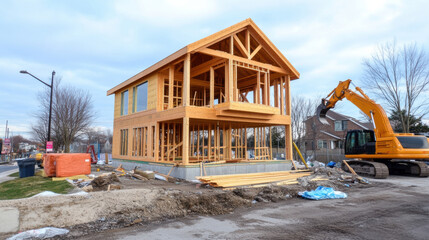 Modern Home Under Construction in Suburban Area