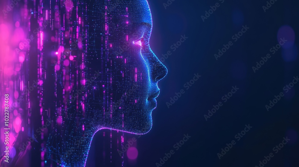 Poster Abstract Dark Technology Background Featuring Artificial Intelligence And Ai Neural Network Concepts Illuminated By Blue And Violet Light Effects