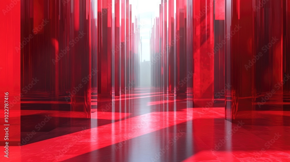 Poster Abstract red surreal 3D rendering featuring a corridor with a vertical background Surreal interior concept illustrated in three dimensions