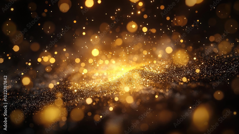 Poster a mesmerizing display of golden sparkles and luminous particles creating a magical and ethereal atmo