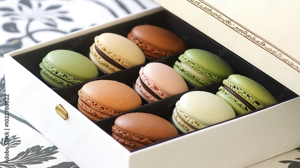 Poster Assorted Multicolored Macarons in a White Box