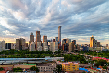 Magnificent view of the skyline of Beijing CBD (Central Business District) at sunset
