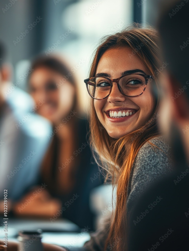 Sticker Professional Business Meeting with Smiling Woman