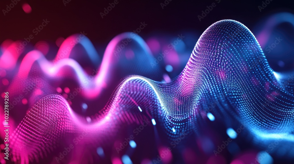 Poster abstract technological spheres featuring voice assistant wave representing an innovative sound conce