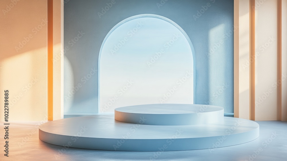 Poster Abstract geometric shape in soft pastel colors ideal for minimal design or product display podium in 3D rendering