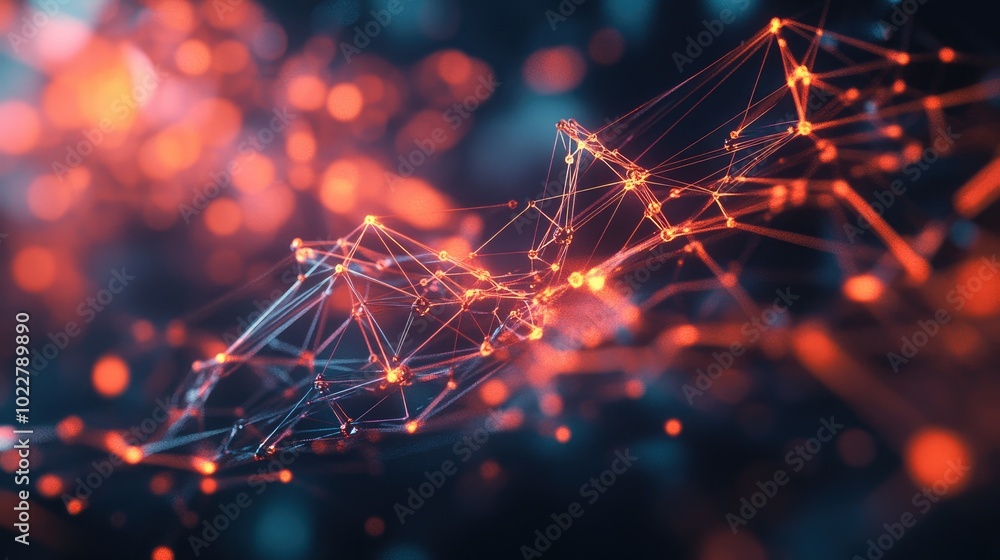 Fototapete Abstract digital backdrop featuring cybernetic particles and triangular shapes An advanced plexus fantasy design representing technology and engineering concepts 3D rendering with depth of field e