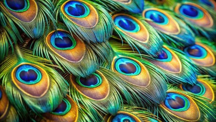Stunning Display of Peacock Colors in Nature's Palette: Iridescent Blues, Greens, and Golds