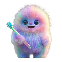 Obraz premium kid friendly, fluffy monster with toothbrush
