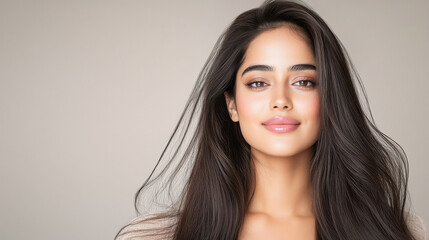 A woman with long dark hair and a smile on her face