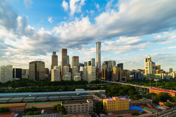 Obraz premium Magnificent view of the skyline of Beijing CBD (Central Business District) at sunset