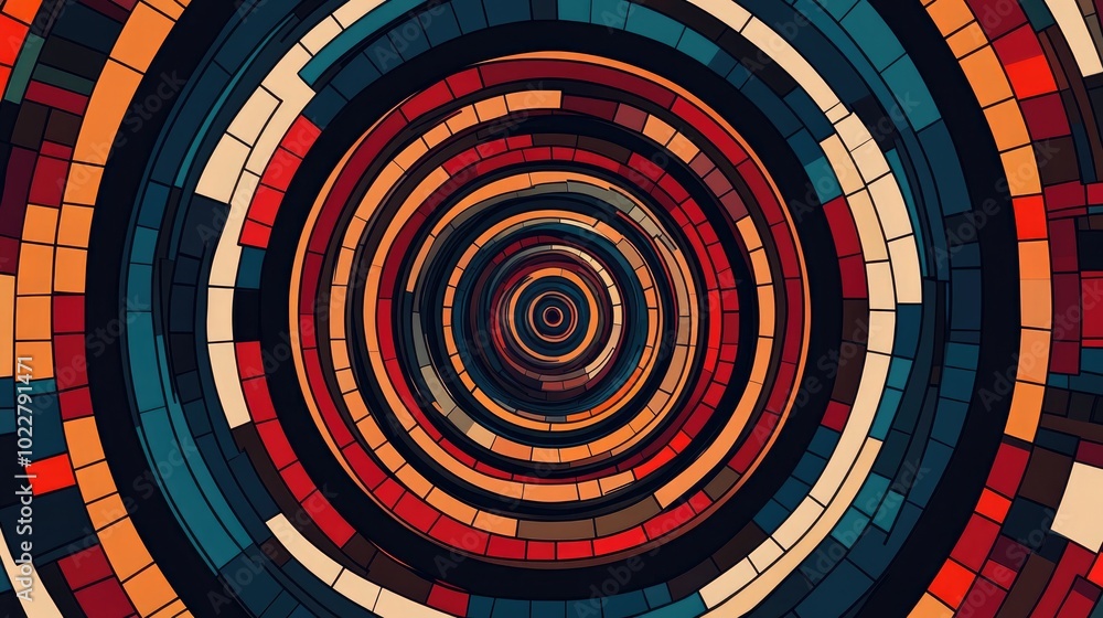 Poster Abstract fantasy geometric pattern featuring striped thin lines in a seamless round design Creative mosaic tile backdrop