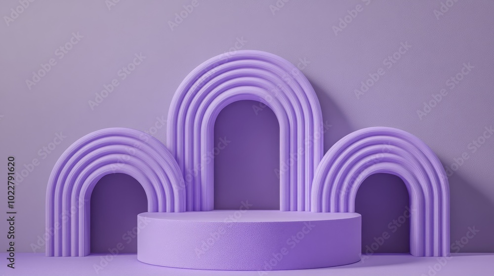 Poster a collection of purple concentric arches on a podium providing a contemporary and minimalist setting