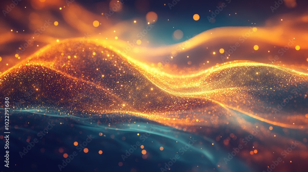 Poster abstract background with flowing light effects featuring golden blurred waves glowing neon design fo