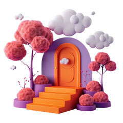 Door target successful concept minimal cartoon with cloud isolated on transparent background
